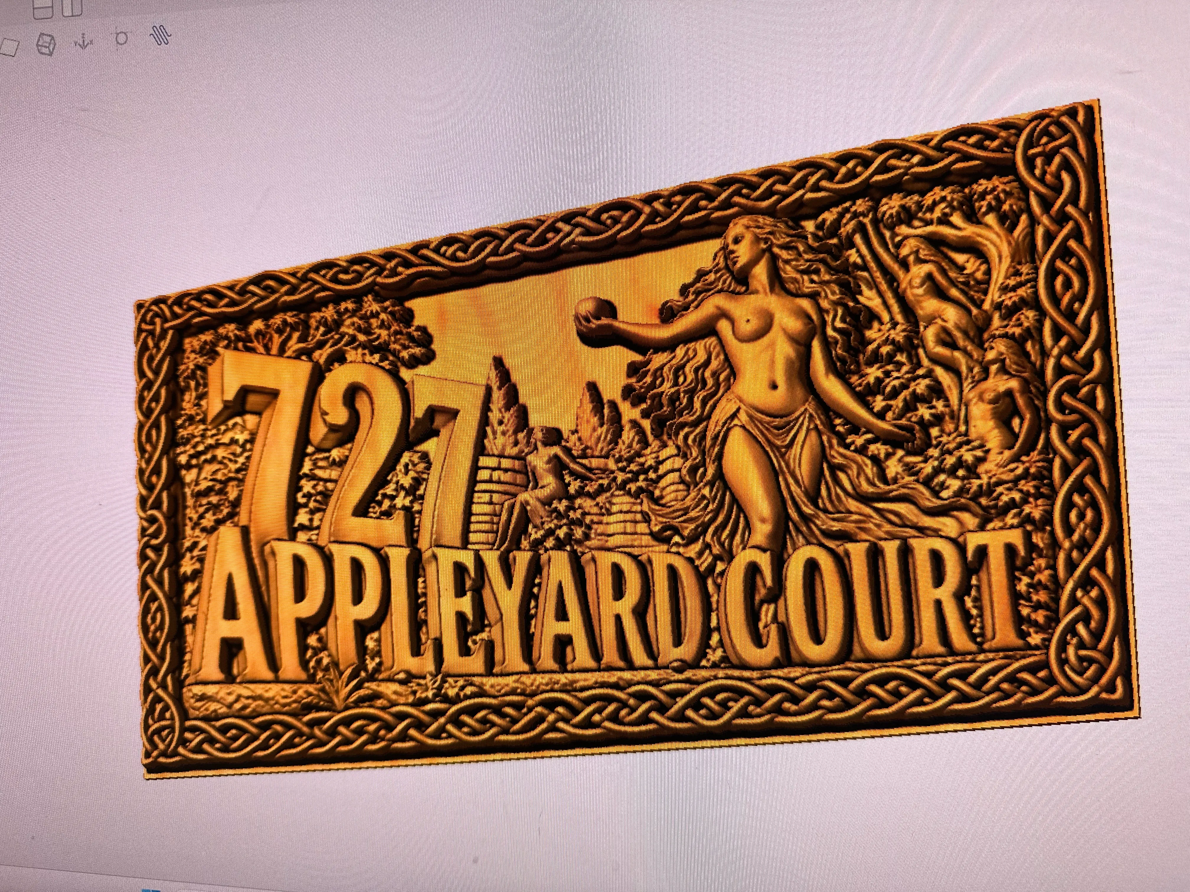 3D design render of the 727 Appleyard Court sign on a computer screen